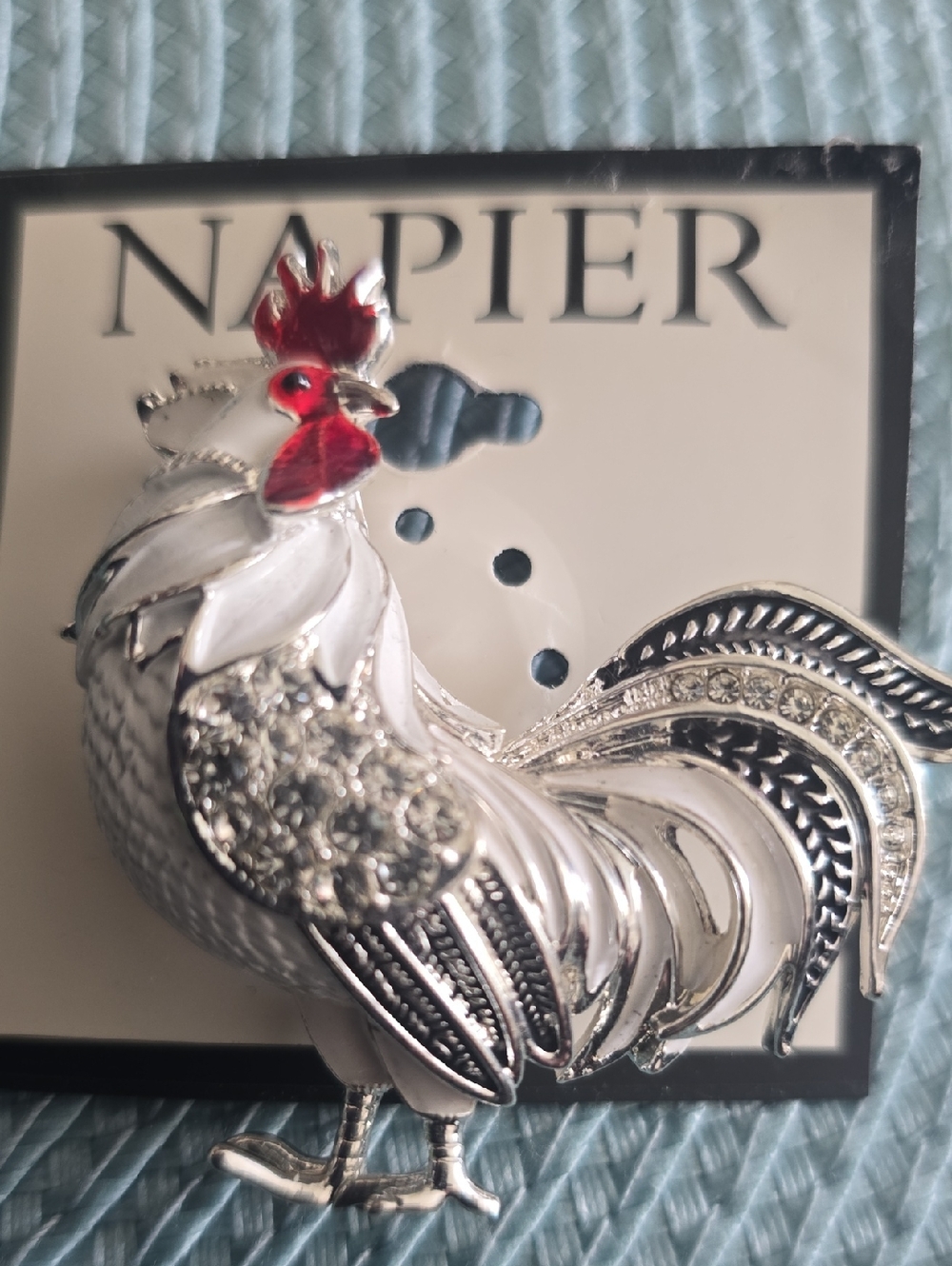 NAPIER BRAND BEAUTIFUL SILVERTONE ROOSTER FASHION JEWELRY PIN BROOCH